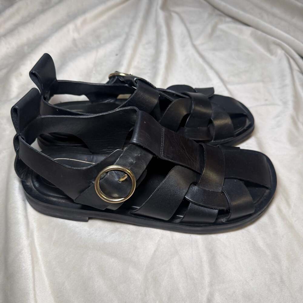Zara Leather Fisherman Cage Sandals with Buckle - Picture 3 of 7